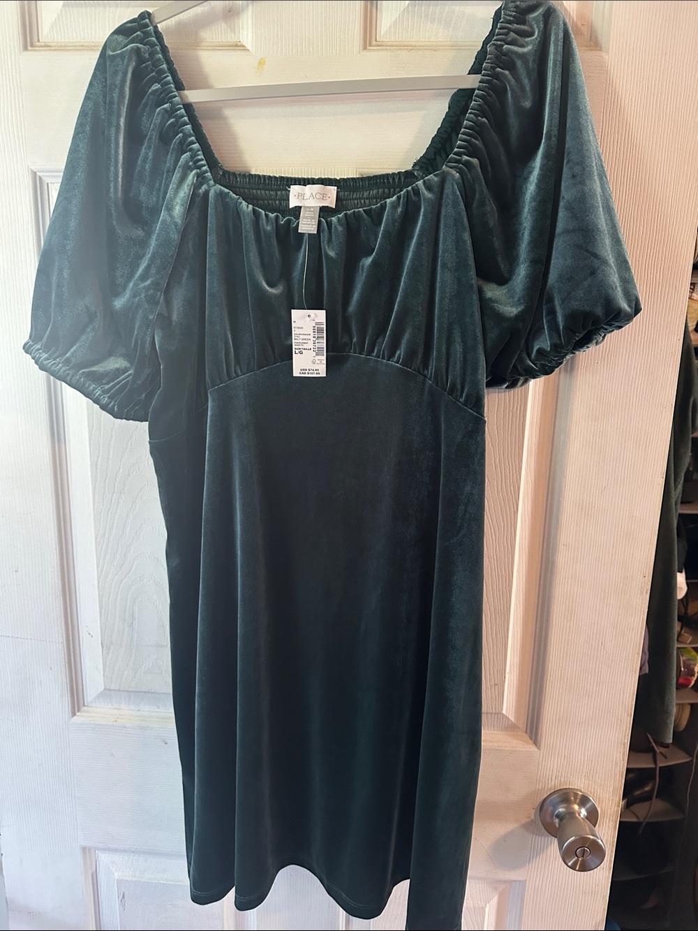 The Limited Emerald Green Velvet Puff Sleeve Dress